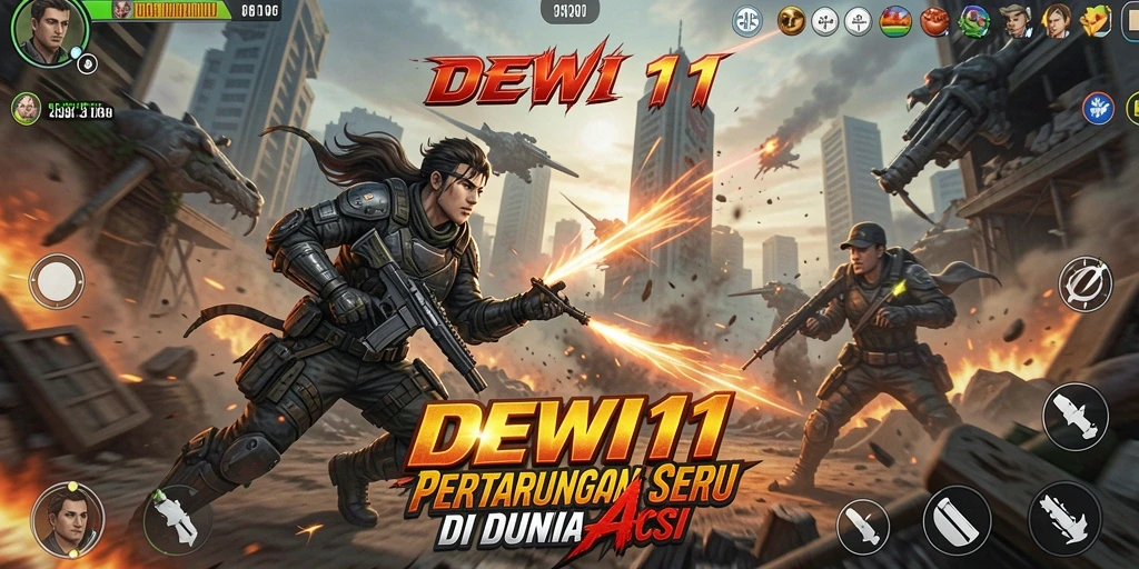 Tampilan utama DEWI11 dengan aksi pertarungan yang mendebarkan.