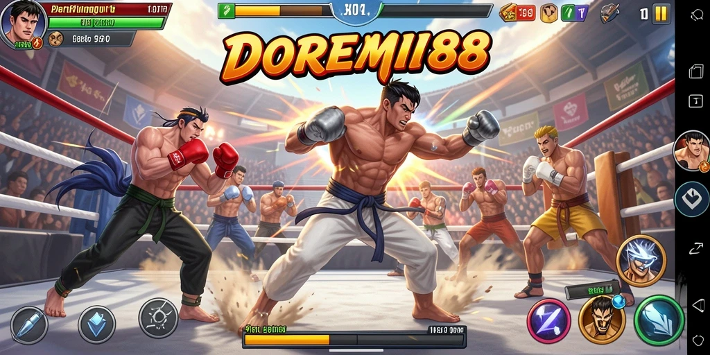 Screenshot gameplay DOREMI88 menampilkan aksi pertarungan seru.