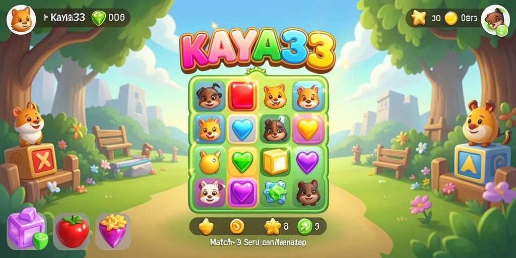 Tangkapan layar KAYA33 menunjukkan momen seru dalam gameplay Match-3.