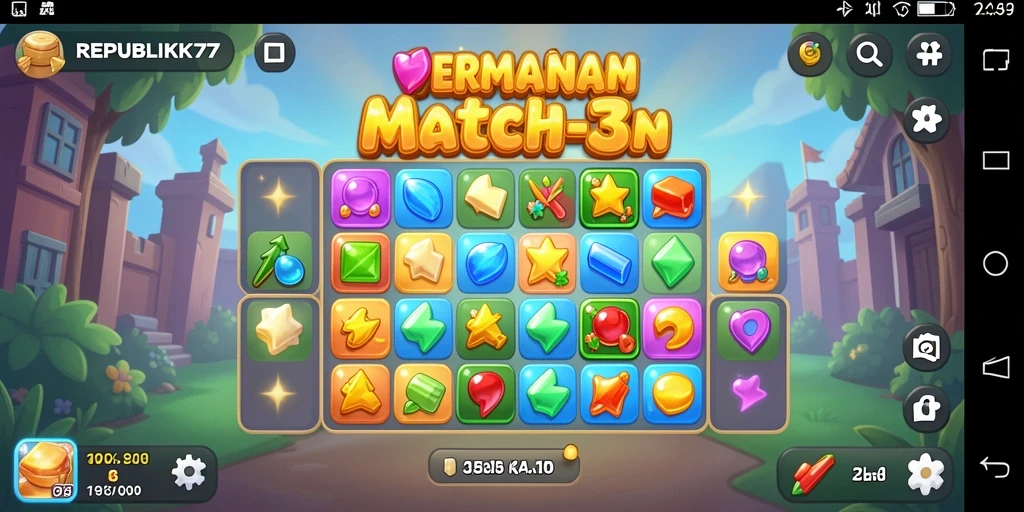 Tampilkan gameplay seru REPUBLIK77 dengan tantangan Match-3.