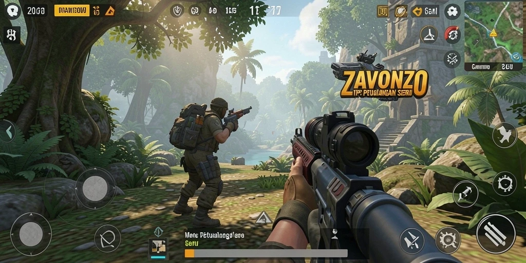 Tangkapan layar menunjukkan aksi seru dalam game TPS ZAVONZO.
